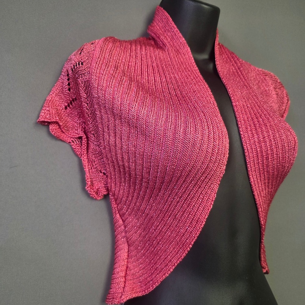 Bebe Womens Silk Metallic Knit Bolero Shrug Pink Sandia Short Sleeve Sweater S